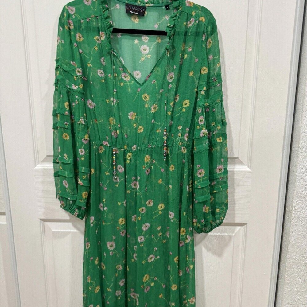 THE KOOPLES Silk Long Dress Green Floral (no Slip) Size Small S - Picture 4 of 8